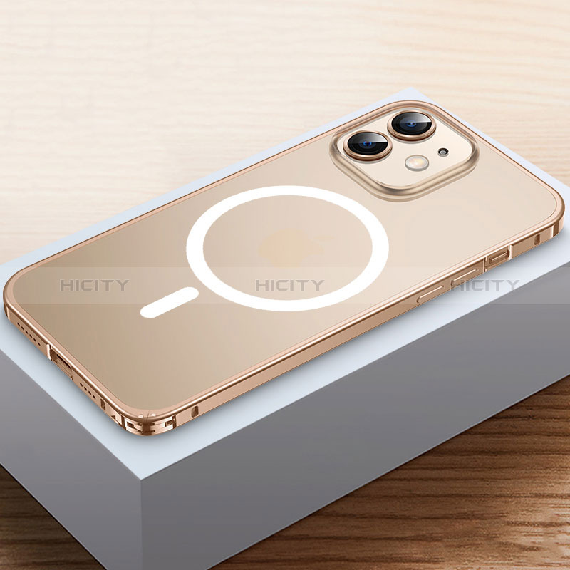 Coque Bumper Luxe Metal et Plastique Etui Housse avec Mag-Safe Magnetic Magnetique QC2 pour Apple iPhone 12 Mini Or Plus