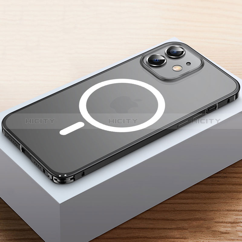Coque Bumper Luxe Metal et Plastique Etui Housse avec Mag-Safe Magnetic Magnetique QC2 pour Apple iPhone 12 Noir Plus