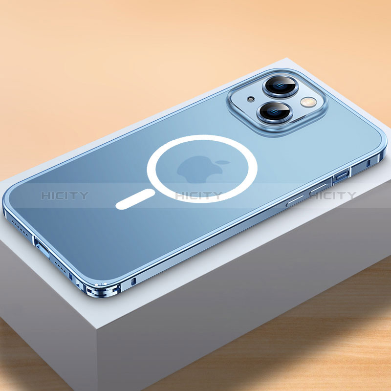 Coque Bumper Luxe Metal et Plastique Etui Housse avec Mag-Safe Magnetic Magnetique QC2 pour Apple iPhone 13 Bleu Plus