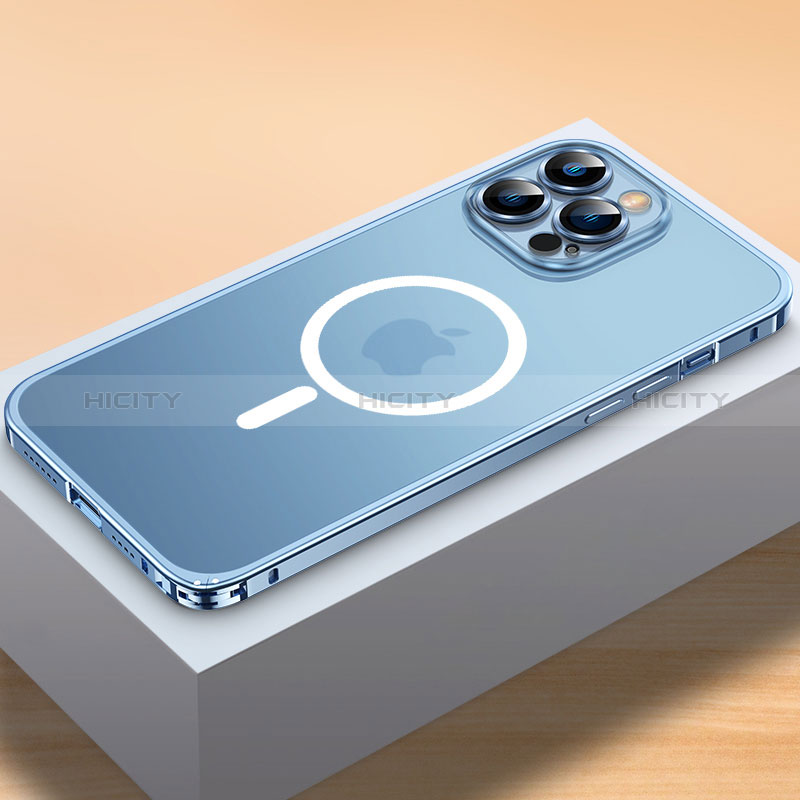 Coque Bumper Luxe Metal et Plastique Etui Housse avec Mag-Safe Magnetic Magnetique QC2 pour Apple iPhone 14 Pro Bleu Plus