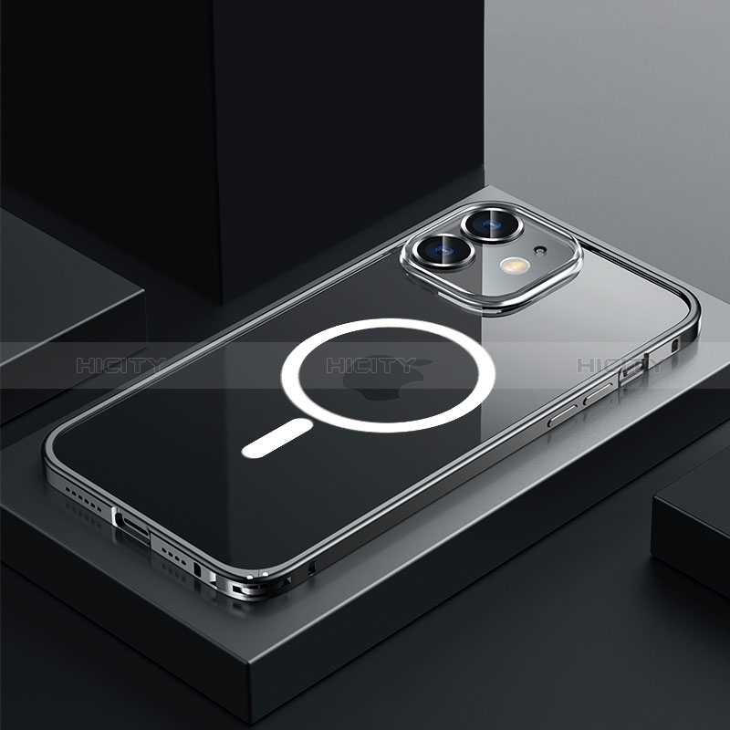 Coque Bumper Luxe Metal et Plastique Etui Housse avec Mag-Safe Magnetic Magnetique QC3 pour Apple iPhone 12 Mini Noir Plus