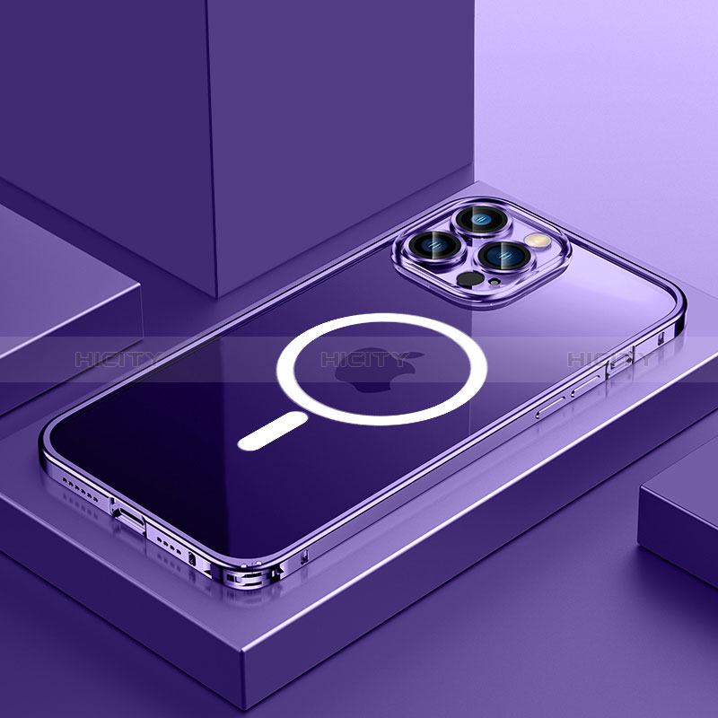 Coque Bumper Luxe Metal et Plastique Etui Housse avec Mag-Safe Magnetic Magnetique QC3 pour Apple iPhone 12 Pro Max Violet Plus