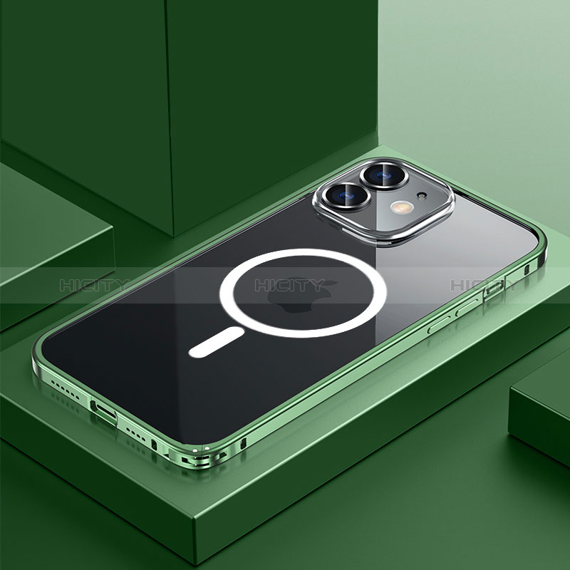 Coque Bumper Luxe Metal et Plastique Etui Housse avec Mag-Safe Magnetic Magnetique QC3 pour Apple iPhone 12 Vert Plus