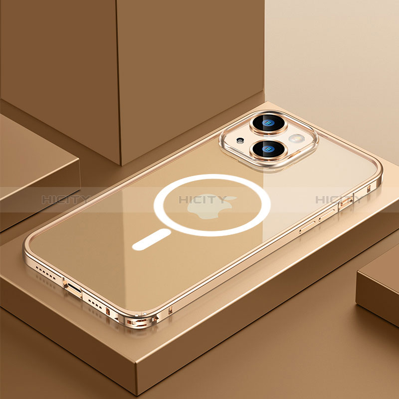Coque Bumper Luxe Metal et Plastique Etui Housse avec Mag-Safe Magnetic Magnetique QC3 pour Apple iPhone 13 Mini Or Plus