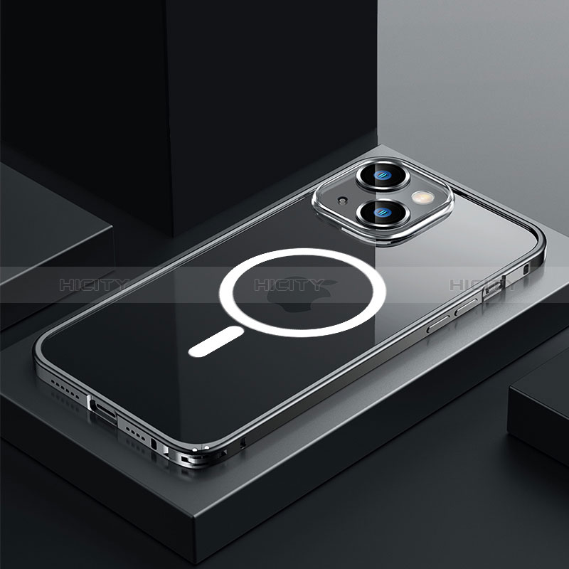 Coque Bumper Luxe Metal et Plastique Etui Housse avec Mag-Safe Magnetic Magnetique QC3 pour Apple iPhone 14 Noir Plus