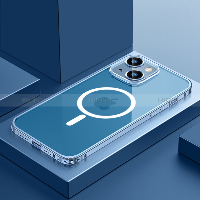 Coque Bumper Luxe Metal et Plastique Etui Housse avec Mag-Safe Magnetic Magnetique QC3 pour Apple iPhone 15 Bleu Plus
