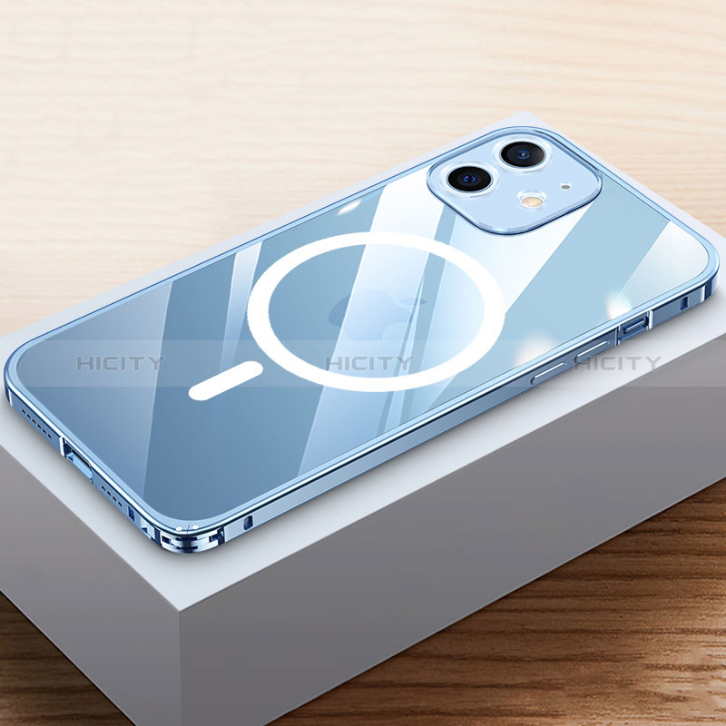 Coque Bumper Luxe Metal et Plastique Etui Housse avec Mag-Safe Magnetic Magnetique QC4 pour Apple iPhone 12 Bleu Plus
