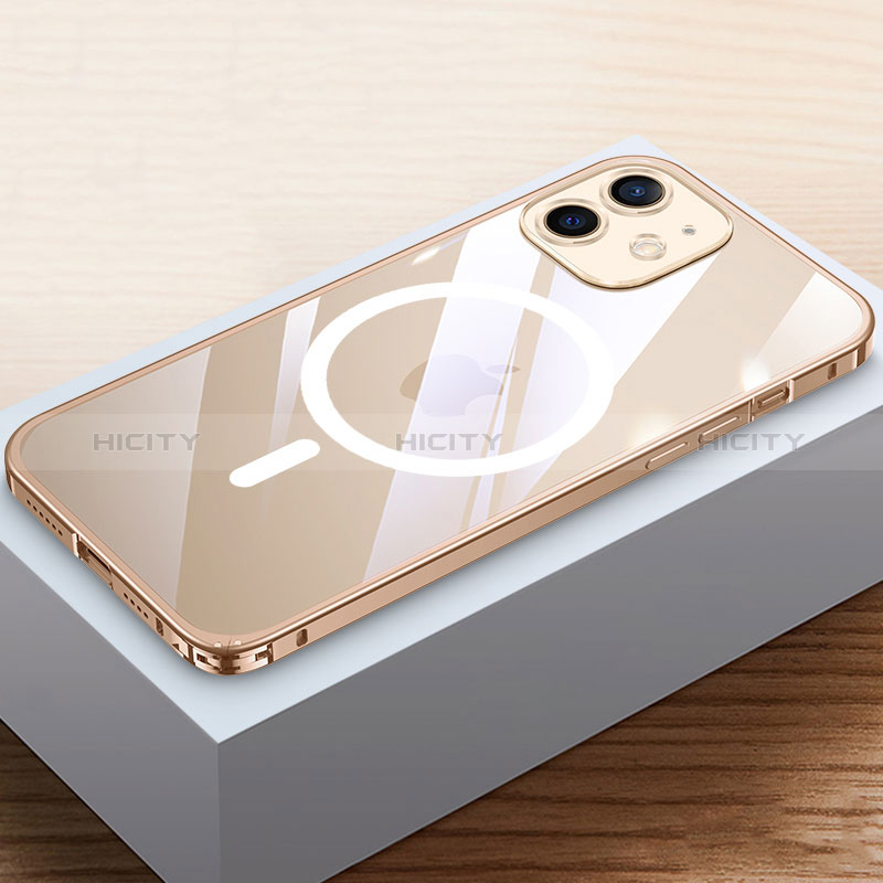 Coque Bumper Luxe Metal et Plastique Etui Housse avec Mag-Safe Magnetic Magnetique QC4 pour Apple iPhone 12 Or Plus