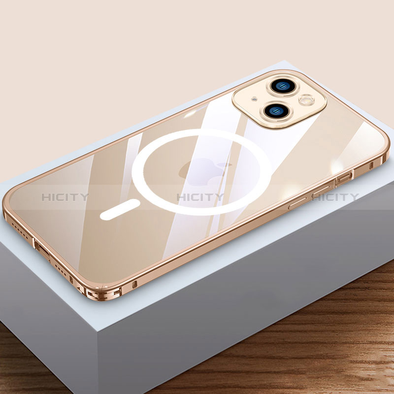 Coque Bumper Luxe Metal et Plastique Etui Housse avec Mag-Safe Magnetic Magnetique QC4 pour Apple iPhone 13 Mini Or Plus