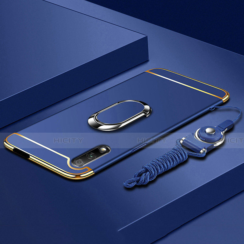 Coque Bumper Luxe Metal et Plastique Etui Housse avec Support Bague Anneau A01 pour Huawei Honor 9X Bleu Plus