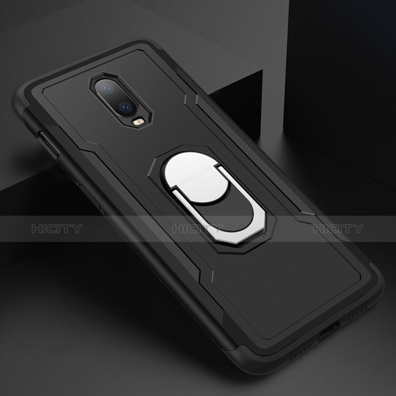 Coque Bumper Luxe Metal et Plastique Etui Housse avec Support Bague Anneau A01 pour OnePlus 6T Noir Plus