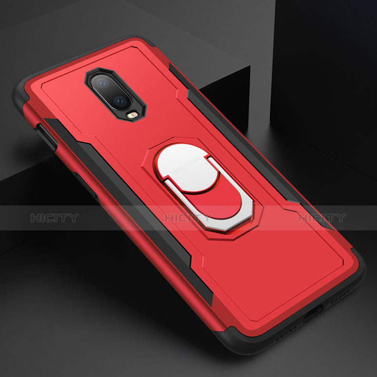 Coque Bumper Luxe Metal et Plastique Etui Housse avec Support Bague Anneau A01 pour OnePlus 6T Rouge Plus