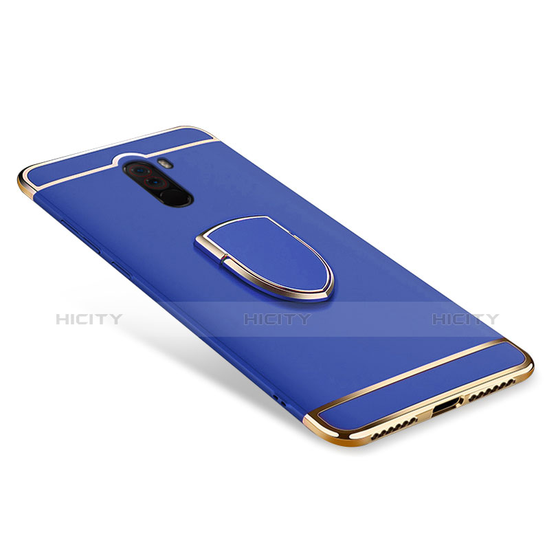 Coque Bumper Luxe Metal et Plastique Etui Housse avec Support Bague Anneau A01 pour Xiaomi Pocophone F1 Bleu Plus
