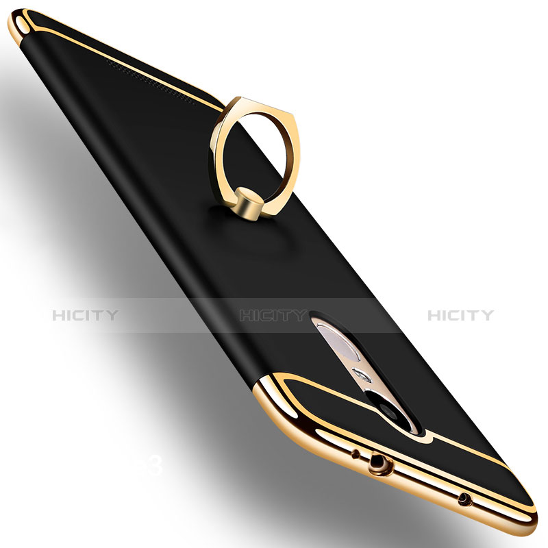 Coque Bumper Luxe Metal et Plastique Etui Housse avec Support Bague Anneau A01 pour Xiaomi Redmi Note 3 Pro Noir Plus