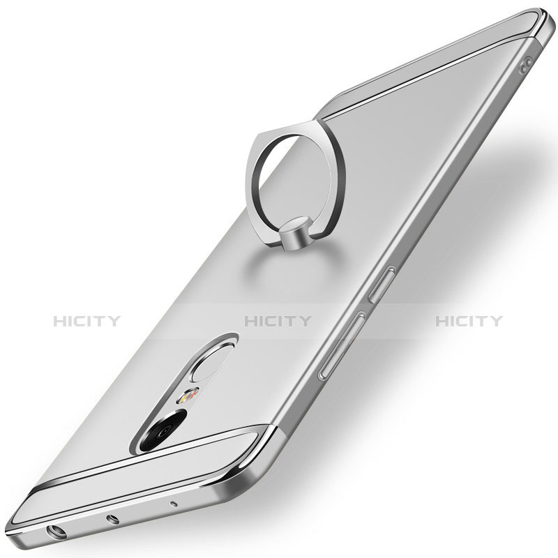 Coque Bumper Luxe Metal et Plastique Etui Housse avec Support Bague Anneau A01 pour Xiaomi Redmi Note 4X High Edition Argent Plus
