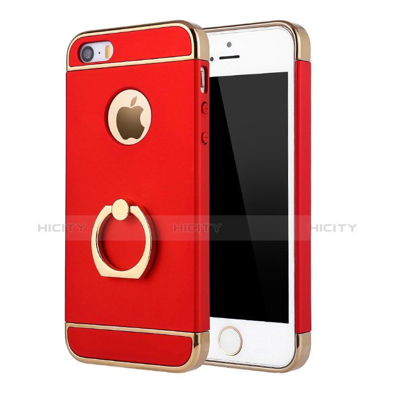 Coque Bumper Luxe Metal et Plastique Etui Housse avec Support Bague Anneau A02 pour Apple iPhone SE Rouge Plus