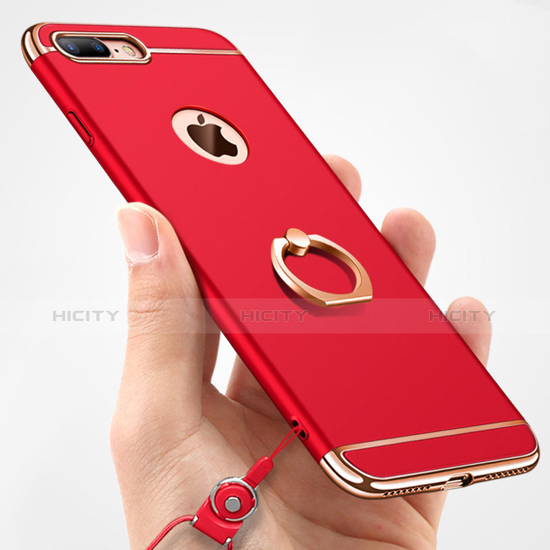 Coque Bumper Luxe Metal et Plastique Etui Housse avec Support Bague Anneau et Laniere A01 pour Apple iPhone 8 Plus Rouge Plus