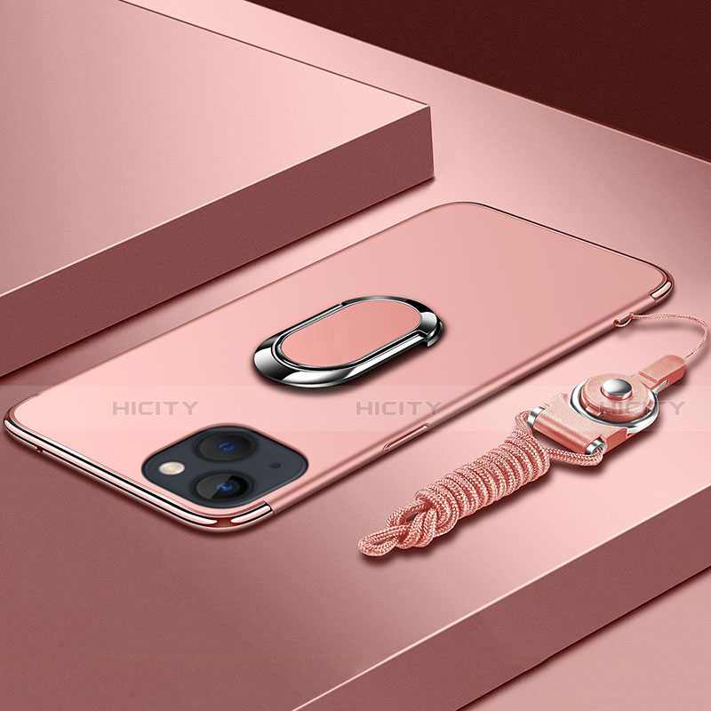 Coque Bumper Luxe Metal et Plastique Etui Housse avec Support Bague Anneau et Laniere pour Apple iPhone 13 Mini Plus