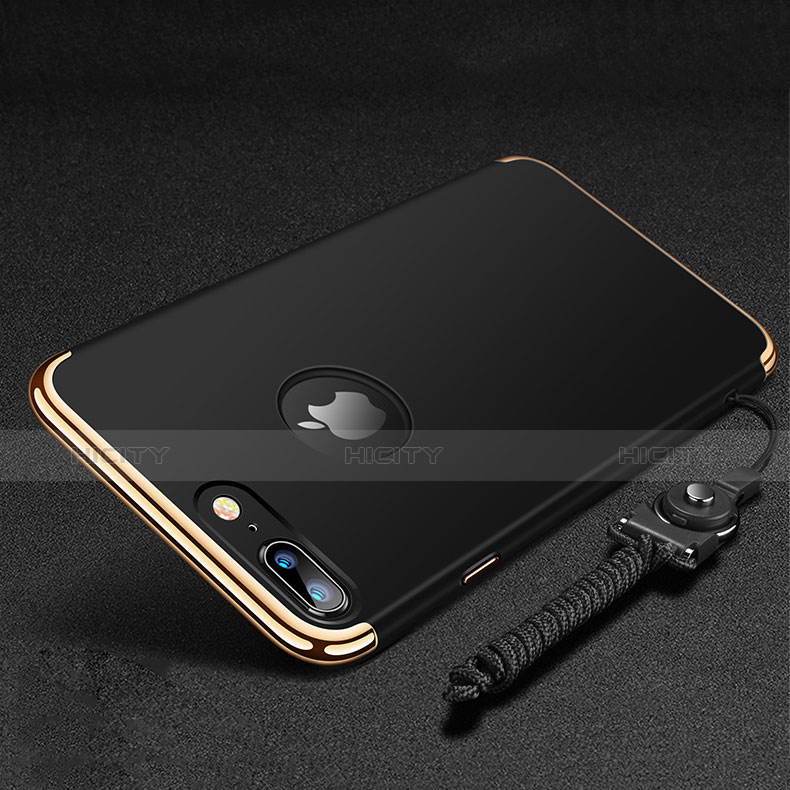 Coque Bumper Luxe Metal et Plastique Etui Housse avec Support Bague Anneau et Laniere pour Apple iPhone 8 Plus Noir Plus