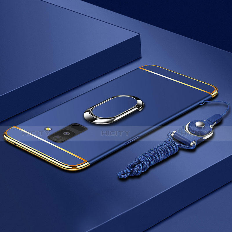 Coque Bumper Luxe Metal et Plastique Etui Housse avec Support Bague Anneau et Laniere pour Samsung Galaxy A6 Plus Bleu Plus