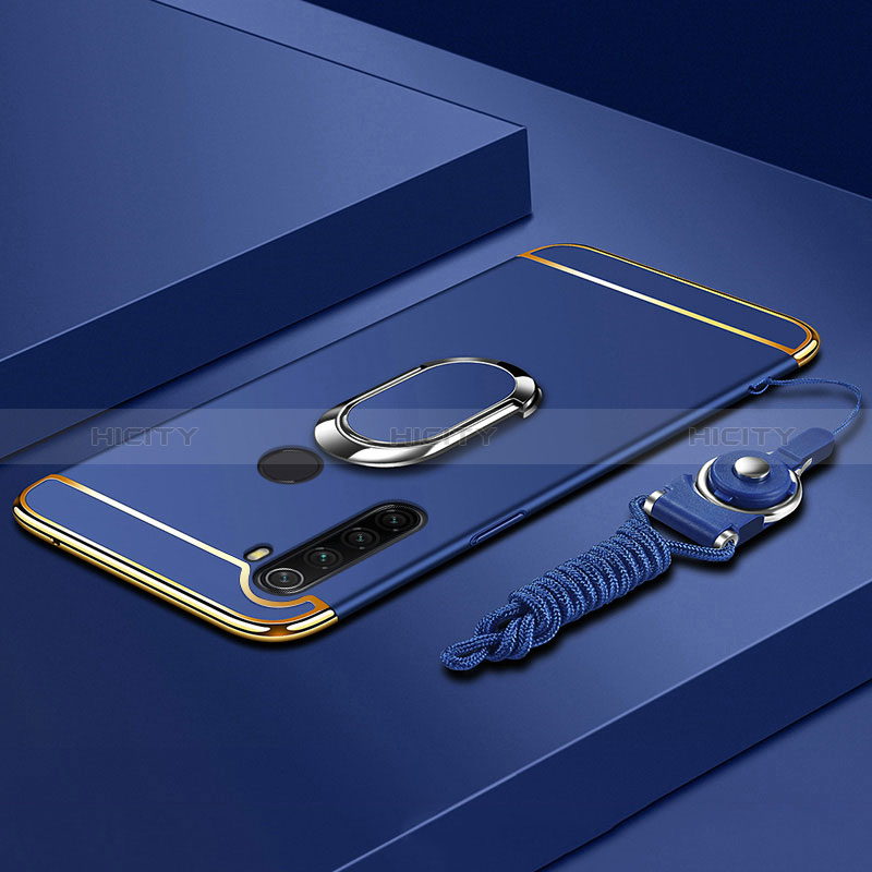 Coque Bumper Luxe Metal et Plastique Etui Housse avec Support Bague Anneau K01 pour Xiaomi Redmi Note 8 (2021) Bleu Plus
