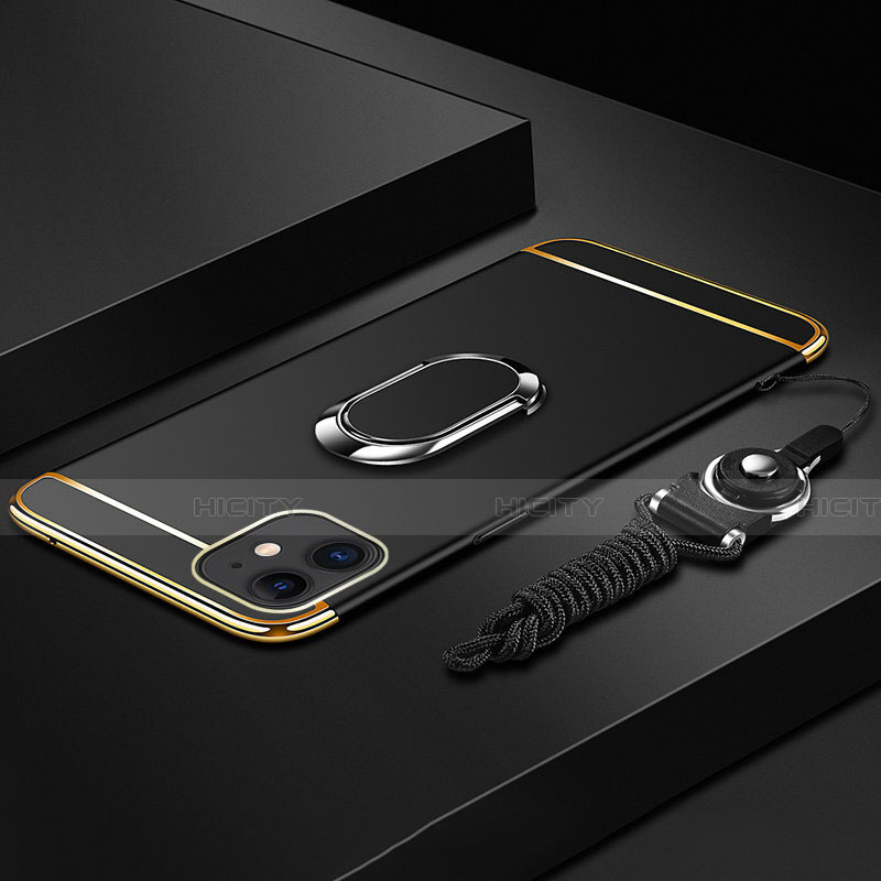 Coque Bumper Luxe Metal et Plastique Etui Housse avec Support Bague Anneau T01 pour Apple iPhone 11 Noir Plus