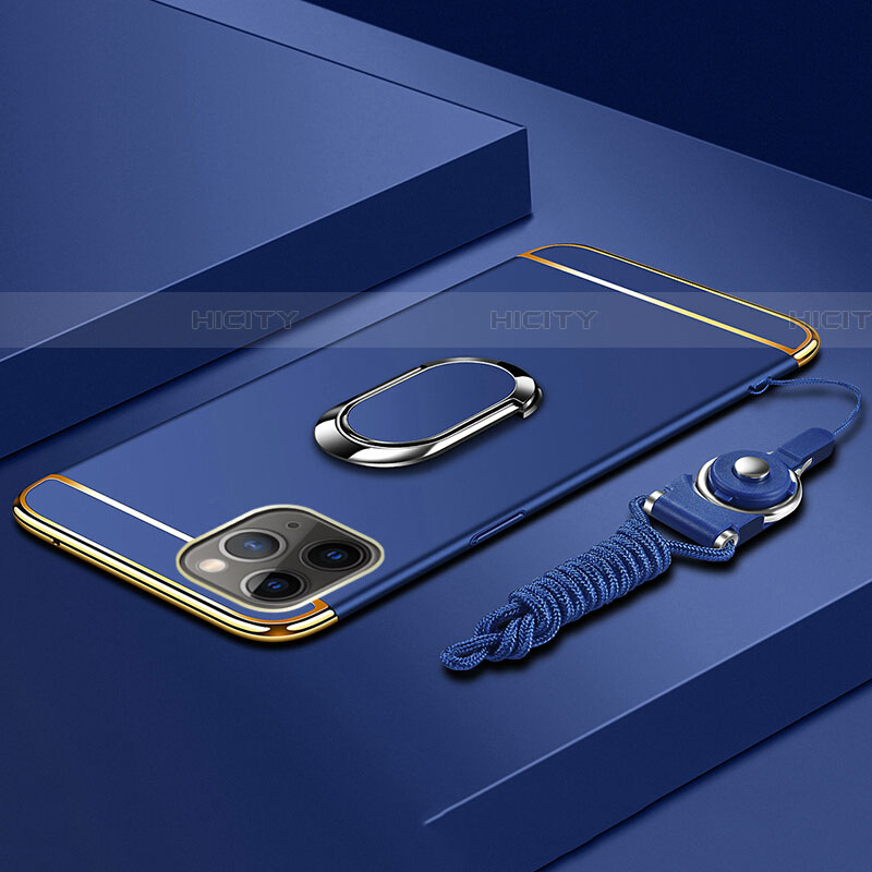 Coque Bumper Luxe Metal et Plastique Etui Housse avec Support Bague Anneau T01 pour Apple iPhone 11 Pro Max Bleu Plus