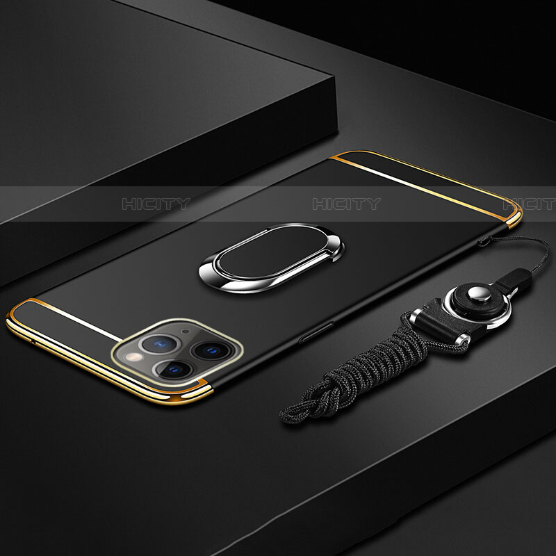 Coque Bumper Luxe Metal et Plastique Etui Housse avec Support Bague Anneau T01 pour Apple iPhone 11 Pro Max Noir Plus