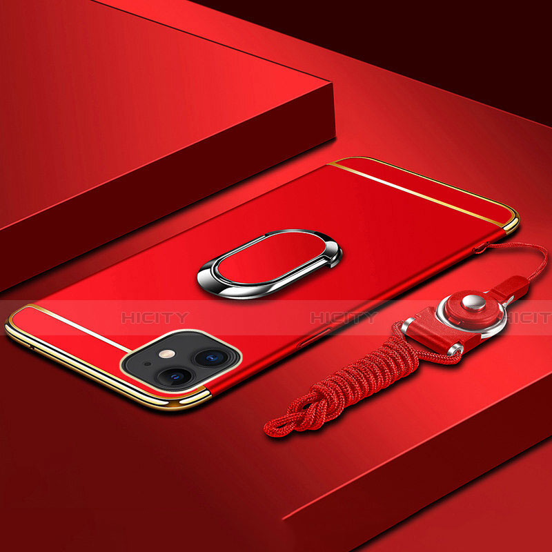 Coque Bumper Luxe Metal et Plastique Etui Housse avec Support Bague Anneau T01 pour Apple iPhone 11 Rouge Plus
