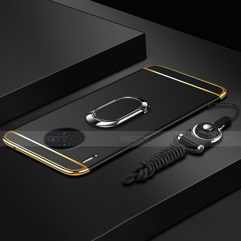 Coque Bumper Luxe Metal et Plastique Etui Housse avec Support Bague Anneau T01 pour Huawei Mate 30 5G Noir Plus