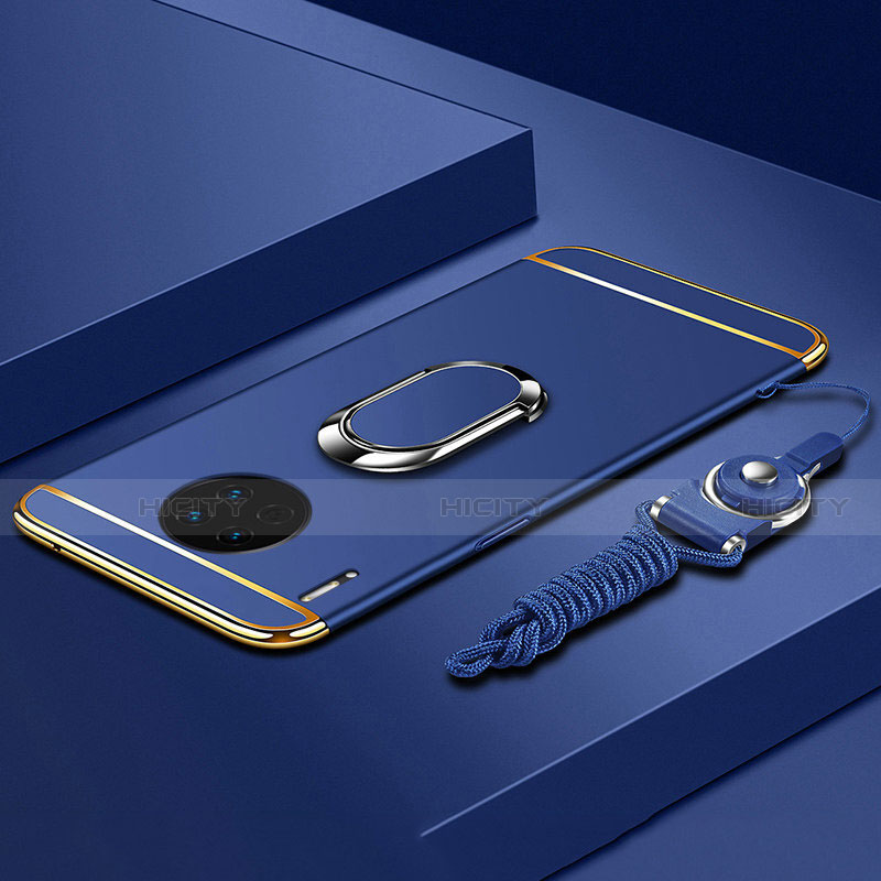 Coque Bumper Luxe Metal et Plastique Etui Housse avec Support Bague Anneau T01 pour Huawei Mate 30 Pro 5G Bleu Plus