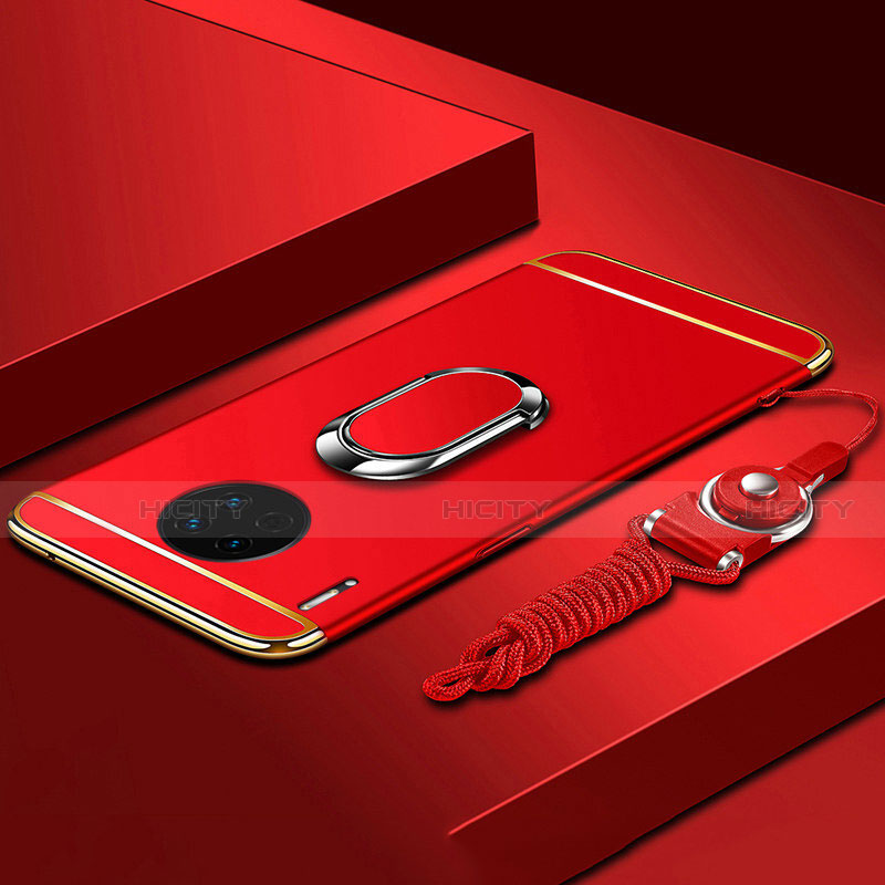 Coque Bumper Luxe Metal et Plastique Etui Housse avec Support Bague Anneau T01 pour Huawei Mate 30 Rouge Plus