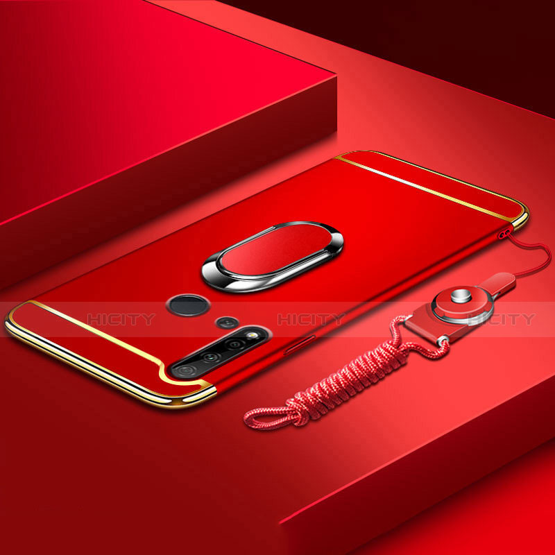 Coque Bumper Luxe Metal et Plastique Etui Housse avec Support Bague Anneau T01 pour Huawei Nova 5i Rouge Plus