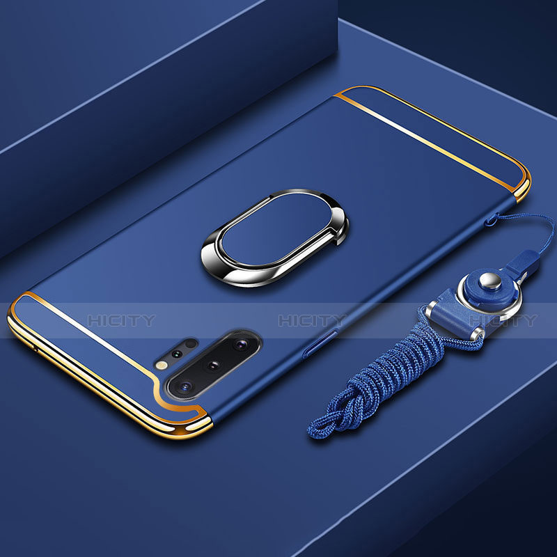 Coque Bumper Luxe Metal et Plastique Etui Housse avec Support Bague Anneau T01 pour Samsung Galaxy Note 10 Plus 5G Bleu Plus