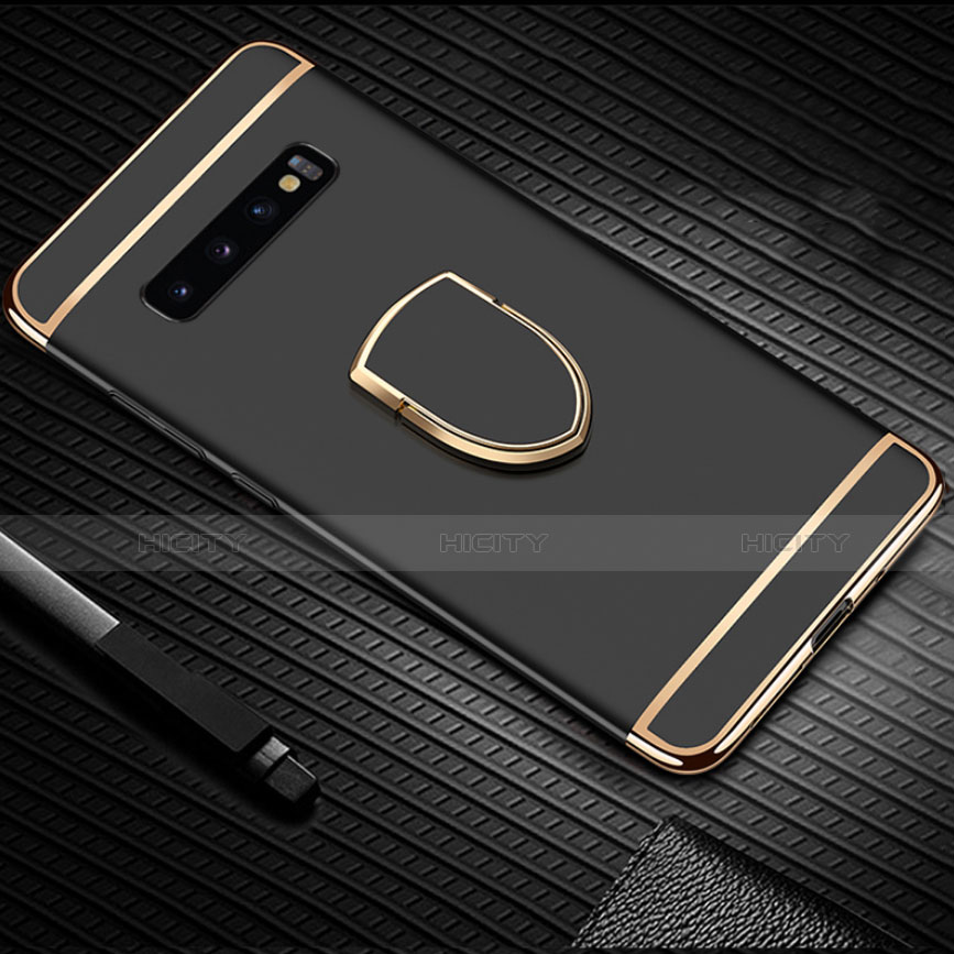 Coque Bumper Luxe Metal et Plastique Etui Housse avec Support Bague Anneau T01 pour Samsung Galaxy S10 5G Noir Plus