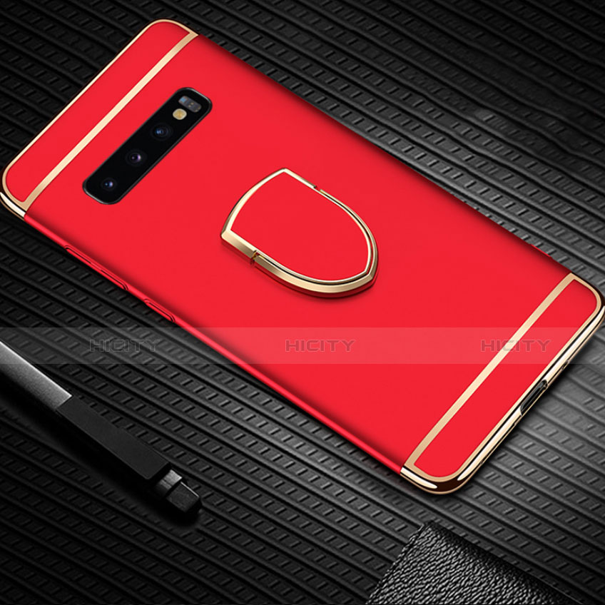 Coque Bumper Luxe Metal et Plastique Etui Housse avec Support Bague Anneau T01 pour Samsung Galaxy S10 5G Rouge Plus