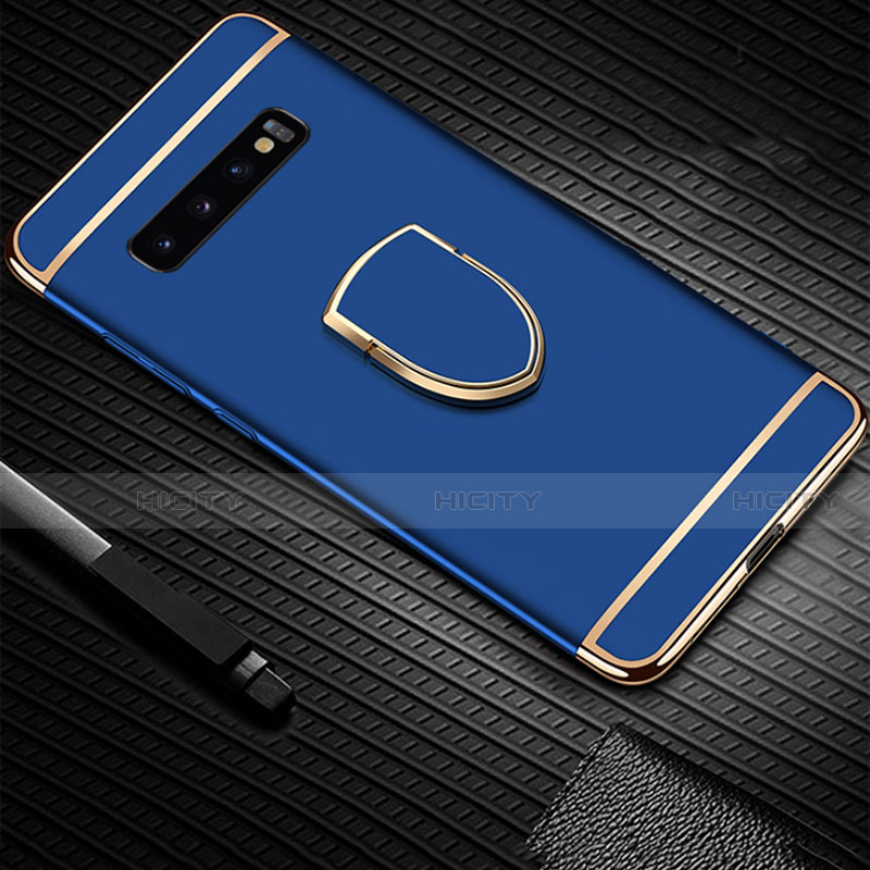 Coque Bumper Luxe Metal et Plastique Etui Housse avec Support Bague Anneau T01 pour Samsung Galaxy S10 Plus Bleu Plus