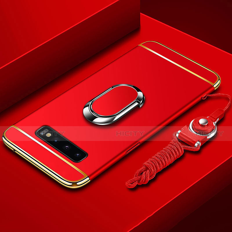 Coque Bumper Luxe Metal et Plastique Etui Housse avec Support Bague Anneau T02 pour Samsung Galaxy S10 5G Rouge Plus