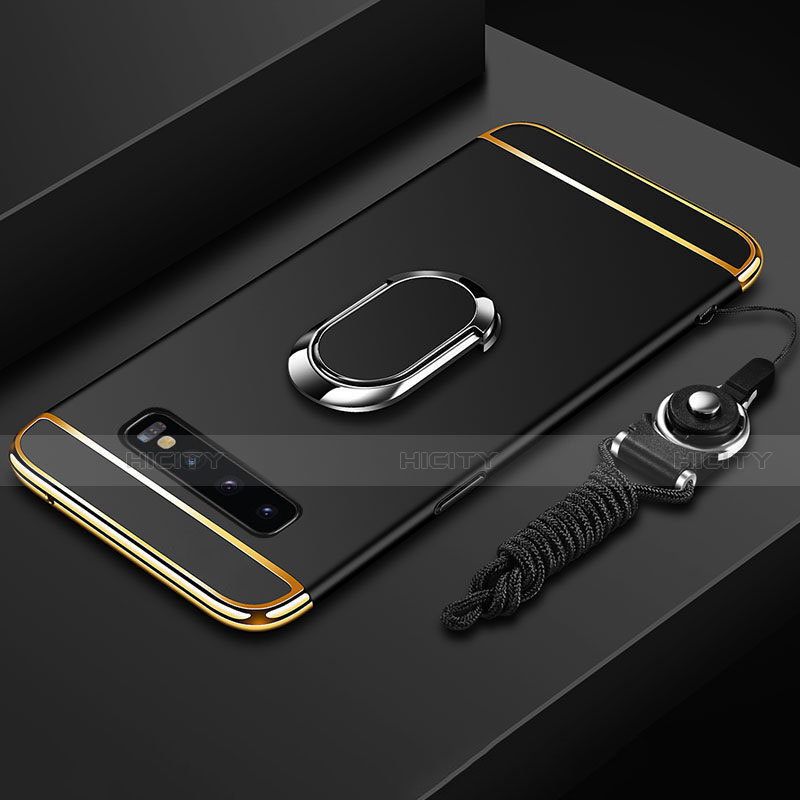 Coque Bumper Luxe Metal et Plastique Etui Housse avec Support Bague Anneau T02 pour Samsung Galaxy S10 Plus Noir Plus