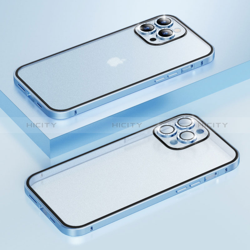 Coque Bumper Luxe Metal et Plastique Etui Housse Bling-Bling LF1 pour Apple iPhone 13 Pro Bleu Plus