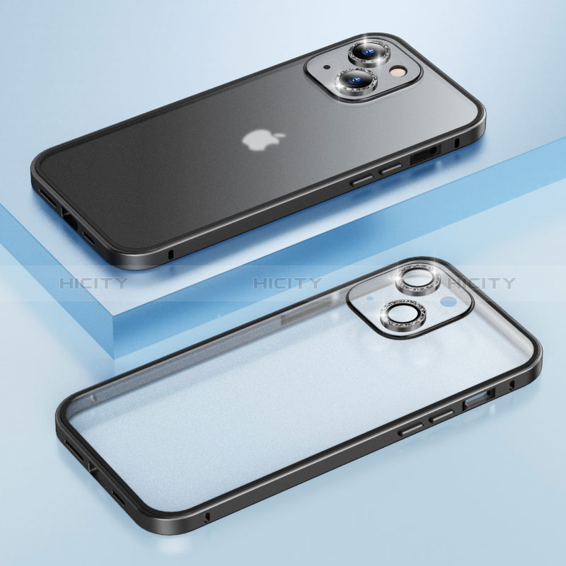 Coque Bumper Luxe Metal et Plastique Etui Housse Bling-Bling LF1 pour Apple iPhone 15 Noir Plus