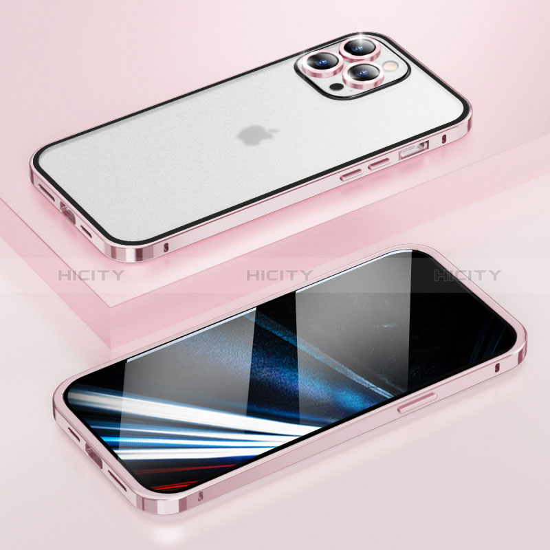 Coque Bumper Luxe Metal et Plastique Etui Housse LF4 pour Apple iPhone 15 Pro Or Rose Plus