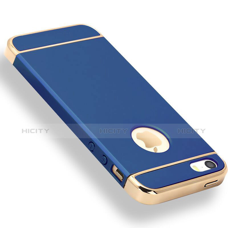 Coque Bumper Luxe Metal et Plastique Etui Housse M01 pour Apple iPhone 5S Bleu Plus