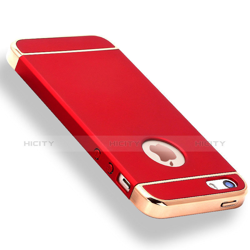 Coque Bumper Luxe Metal et Plastique Etui Housse M01 pour Apple iPhone 5S Rouge Plus