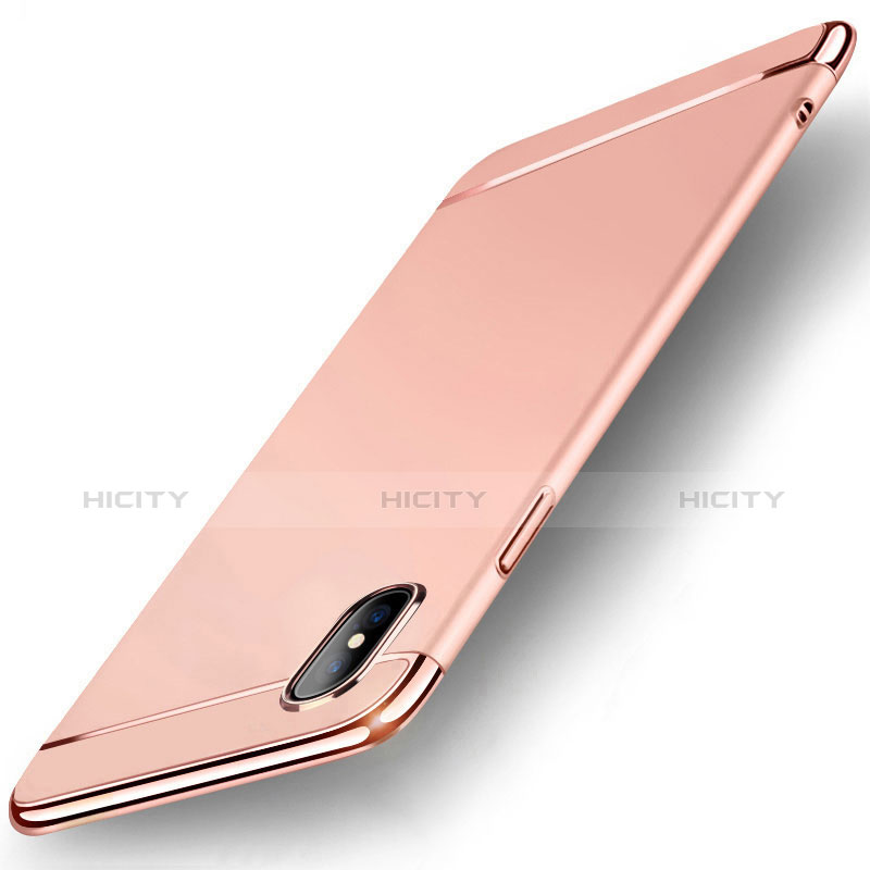 Coque Bumper Luxe Metal et Plastique Etui Housse M05 pour Apple iPhone Xs Or Rose Plus