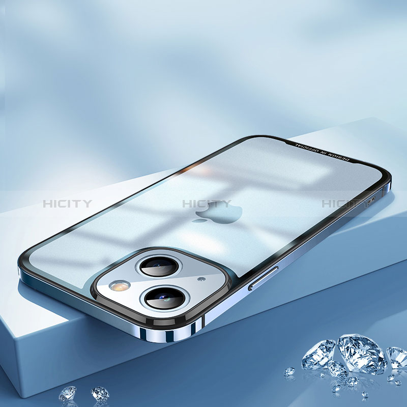 Coque Bumper Luxe Metal et Plastique Etui Housse QC2 pour Apple iPhone 14 Bleu Plus