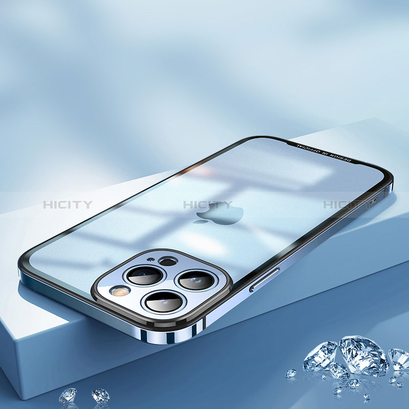 Coque Bumper Luxe Metal et Plastique Etui Housse QC2 pour Apple iPhone 14 Pro Bleu Plus