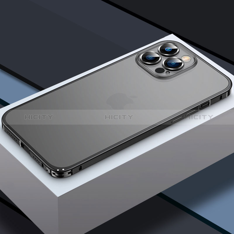 Coque Bumper Luxe Metal et Plastique Etui Housse QC3 pour Apple iPhone 14 Pro Max Noir Plus