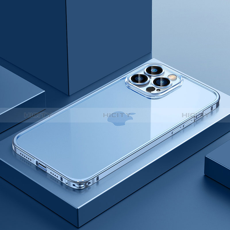 Coque Bumper Luxe Metal et Plastique Etui Housse QC4 pour Apple iPhone 12 Pro Bleu Plus