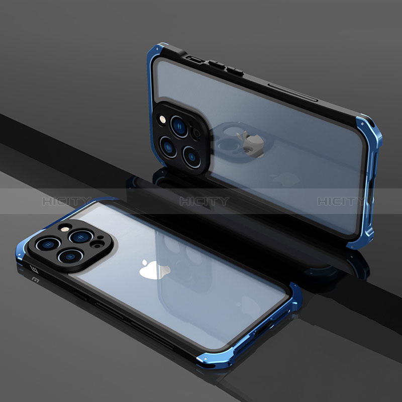 Coque Bumper Luxe Metal et Plastique Etui Housse SQ1 pour Apple iPhone 13 Pro Bleu Plus
